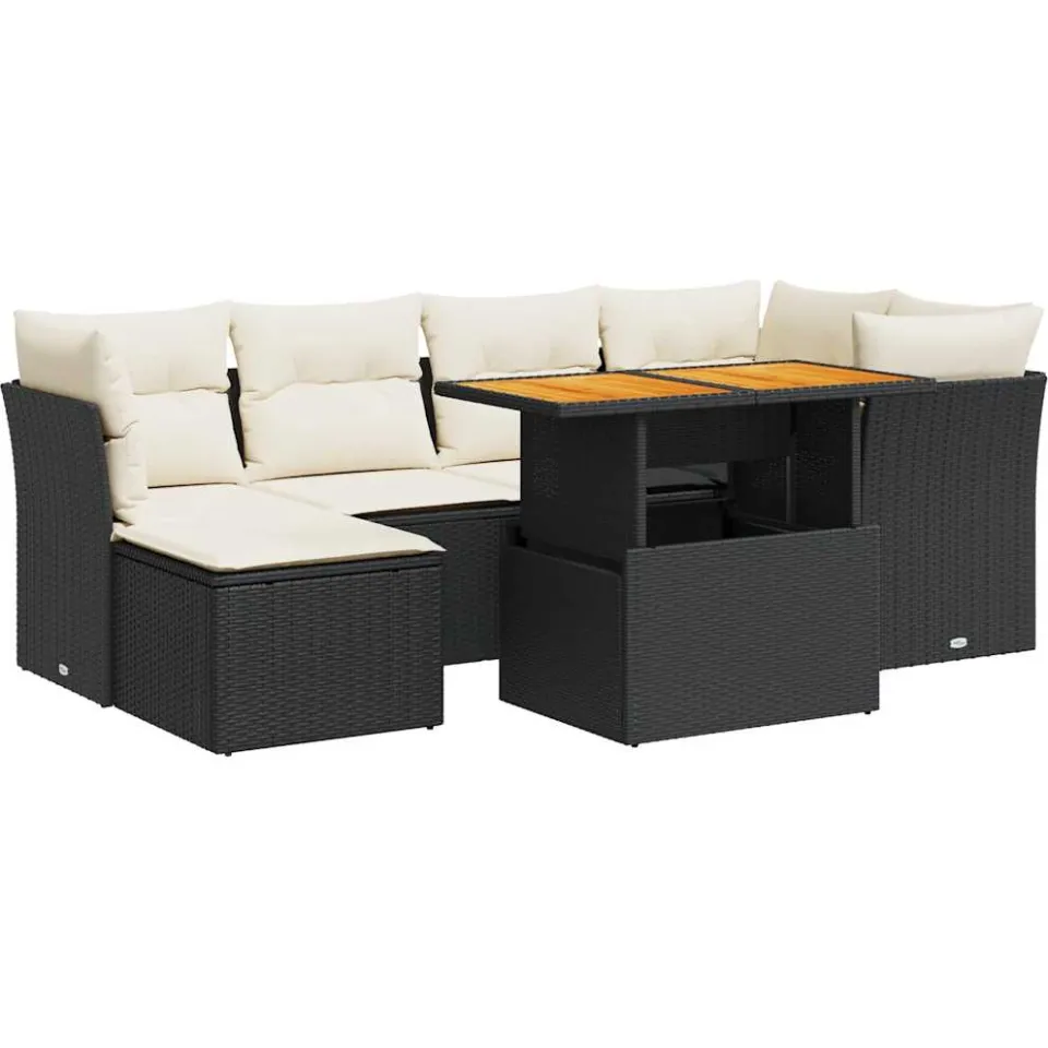 vidaXL 7-delige Loungeset met kussens poly rattan zwart, foto 3