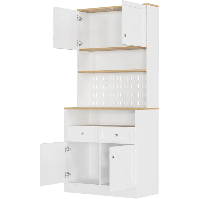 in& out door furniture Stijlvol wit eetkamermeubel met 2 lades en 4 deuren – Elegante dressoir voor keuken, eetkamer & woonkamer met zilveren handvatten en royale opbergruimte
