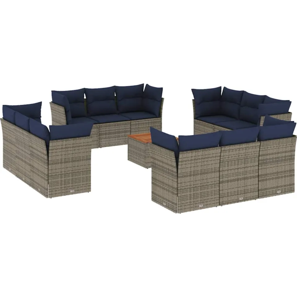 vidaXL 13-delige Loungeset met kussens poly rattan grijs, foto 3