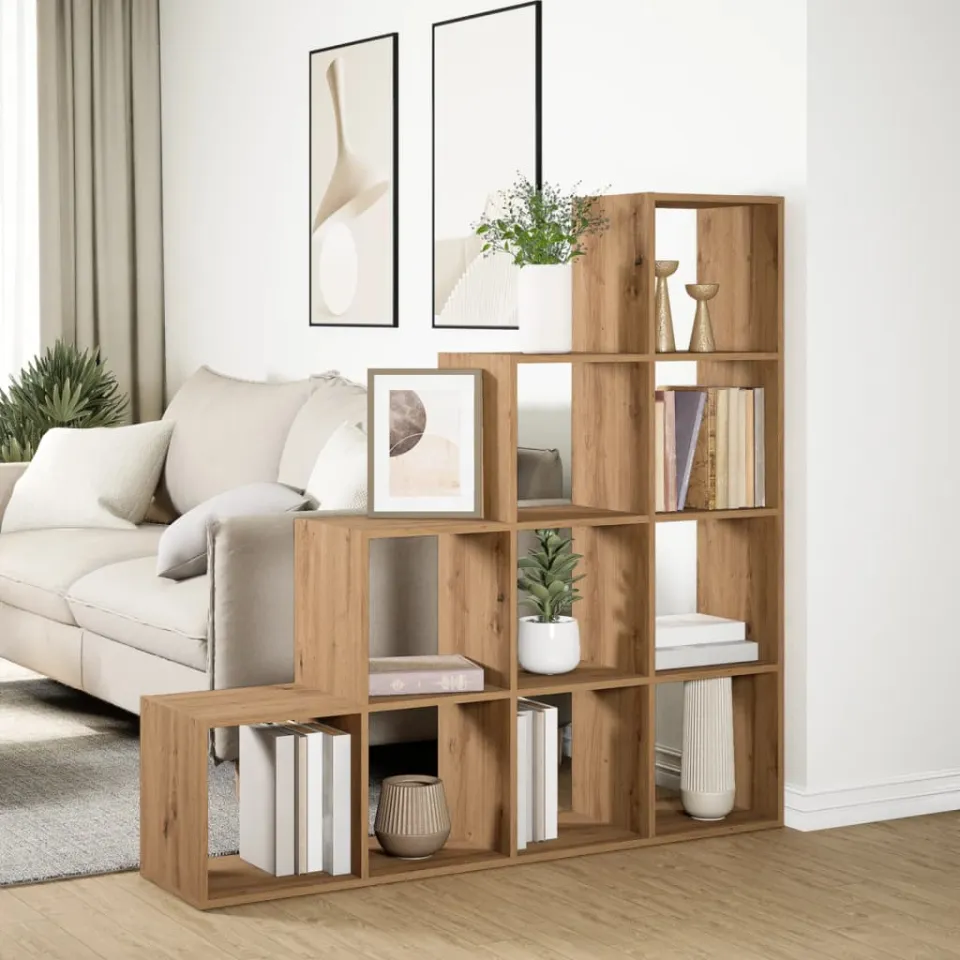 vidaXL Kamerscherm / boekenkast 131,5x29x131,5 cm hout artisanaal eik bruin, foto 3
