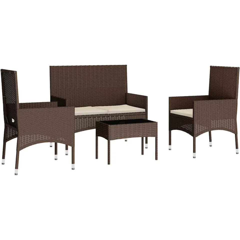 vidaXL 4-delige Loungeset met kussens poly rattan bruin
