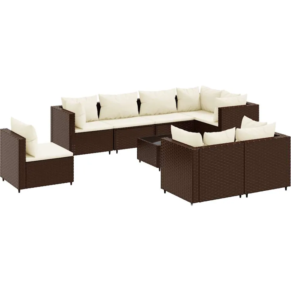 vidaXL 9-delige Loungeset met kussens poly rattan bruin, foto 3