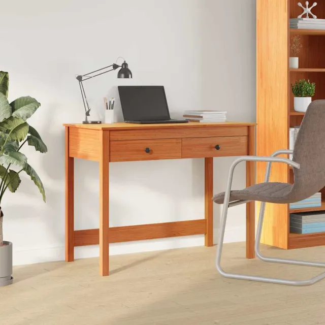 vidaXL Bureau Wasbruin 100 x 50 x 78 cm Massief grenenhout bruin, foto 2