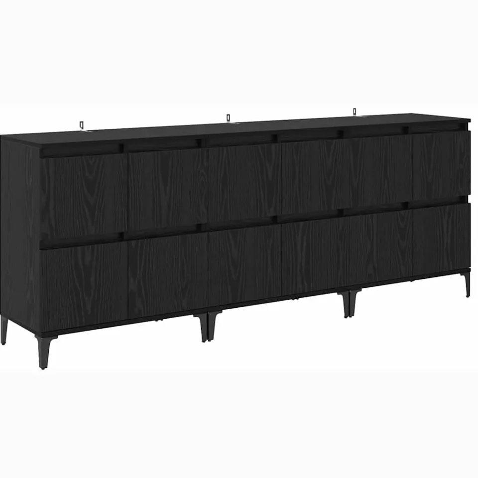vidaXL Dressoirs 3 st Zwart Eiken 60 x 35 x 70 cm Bewerkt hout, foto 3