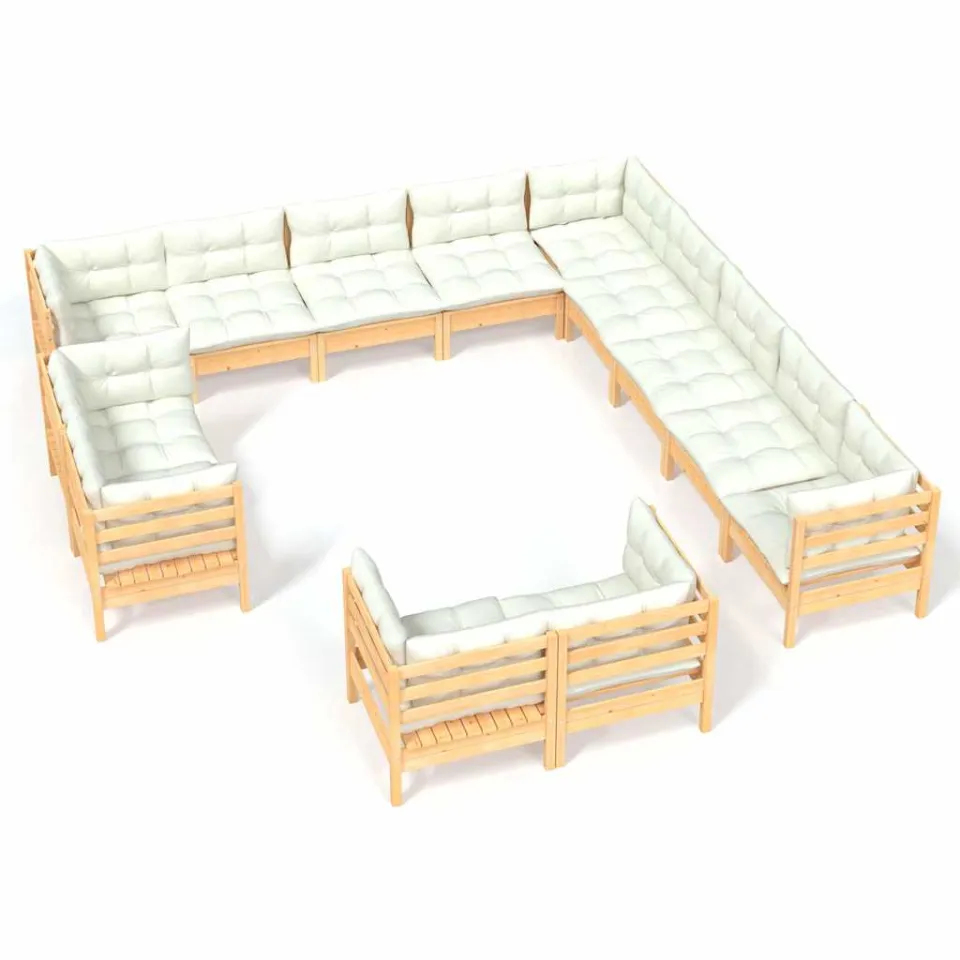 vidaXL 13-delige Loungeset met crèmekleurige kussens grenenhout, foto 4