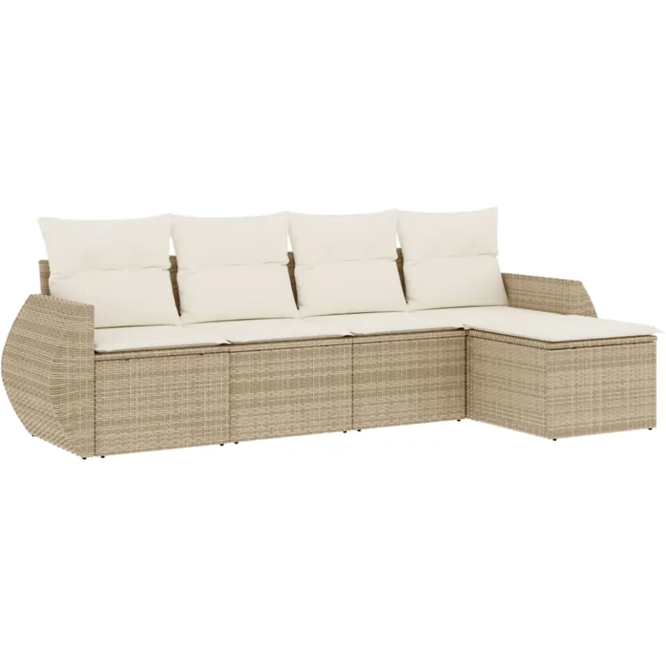 vidaXL 5-delige Loungeset met kussens poly rattan beige, foto 3