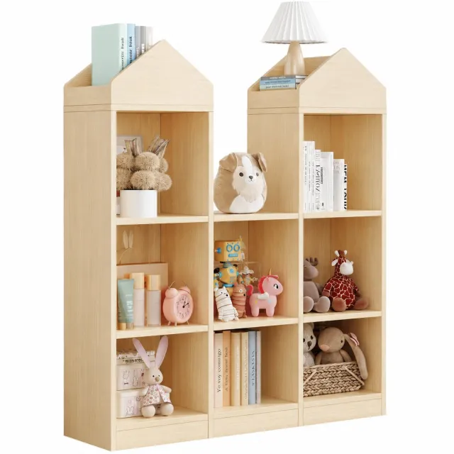 C. , R. E. CORE Kinderboekenkast - 8-Vaks Kinderopbergkast in Kasteelvorm - Houten Kinderboekenplank - Kinderkamerkast - 91x107.5x30cm - Natuurlijk Houtkleur