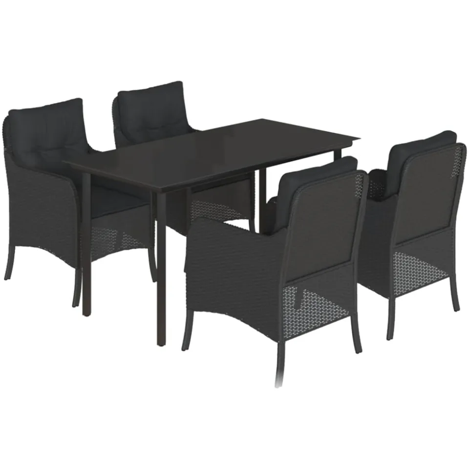 vidaXL 5-delige Tuinset met kussens poly rattan zwart, foto 3
