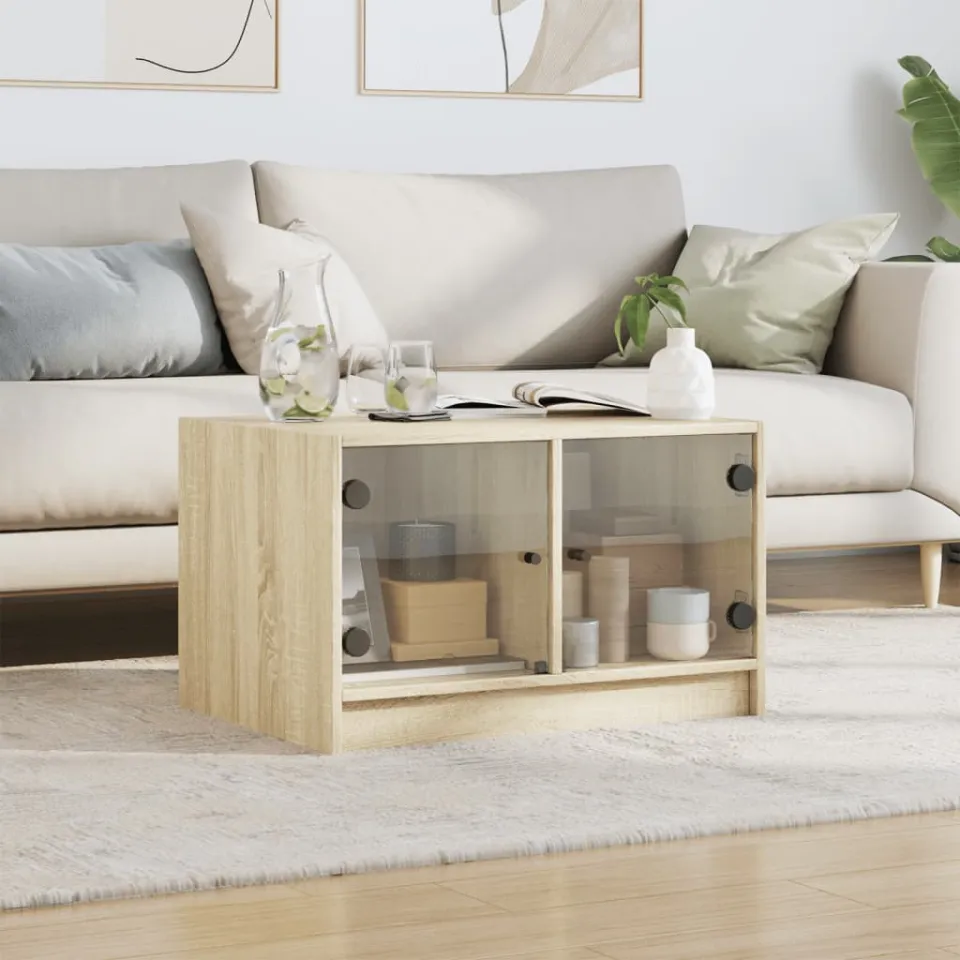 vidaXL Salontafel met glazen deuren 68x50x42 cm wit, foto 2