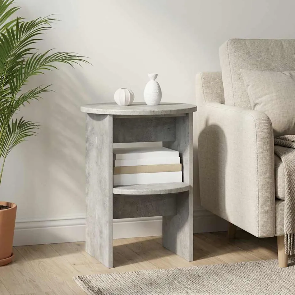 vidaXL Bijzetkast 2 st Beton Grijs Ø40 x 50 cm Geconstrueerd hout, foto 4