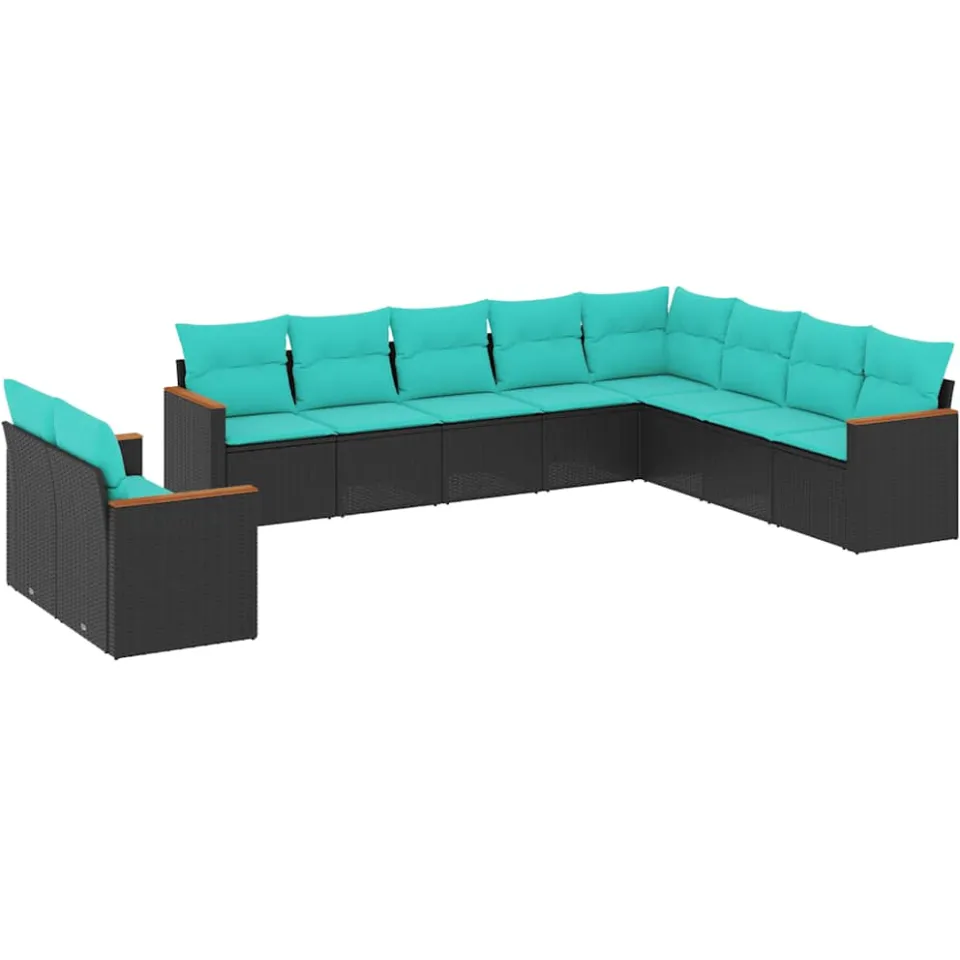 vidaXL 10-delige tuinbankset met kussens van zwart polyrotan, foto 4