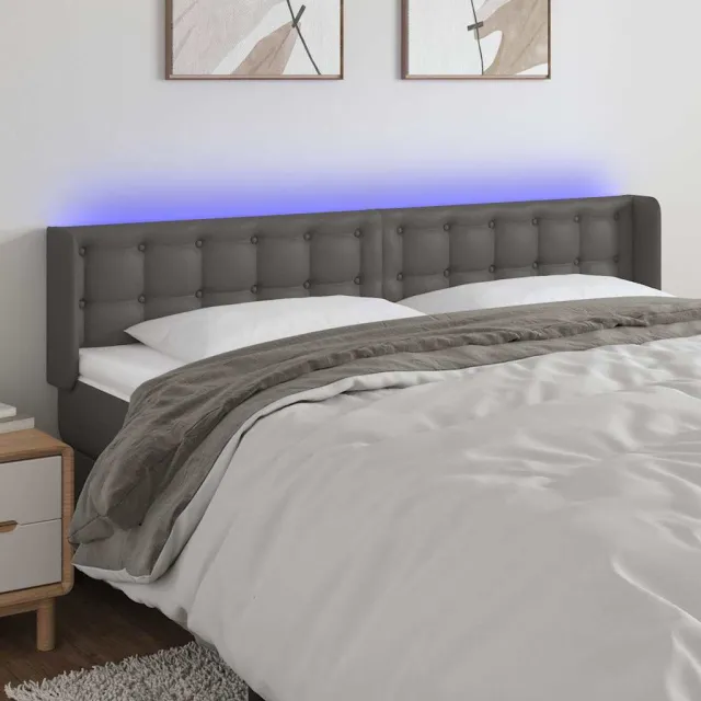 vidaXL Hoofdbord LED 183x16x78/88 cm kunstleer grijs