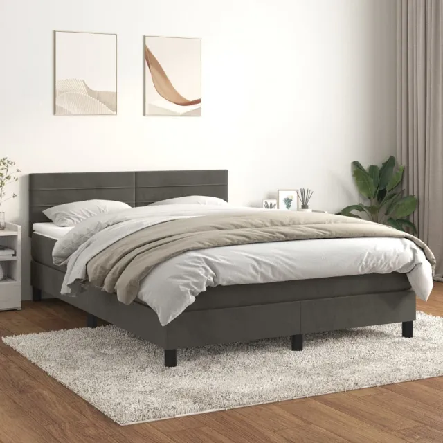 vidaXL Boxspring met matras fluweel donkergrijs 140x190 cm grijs