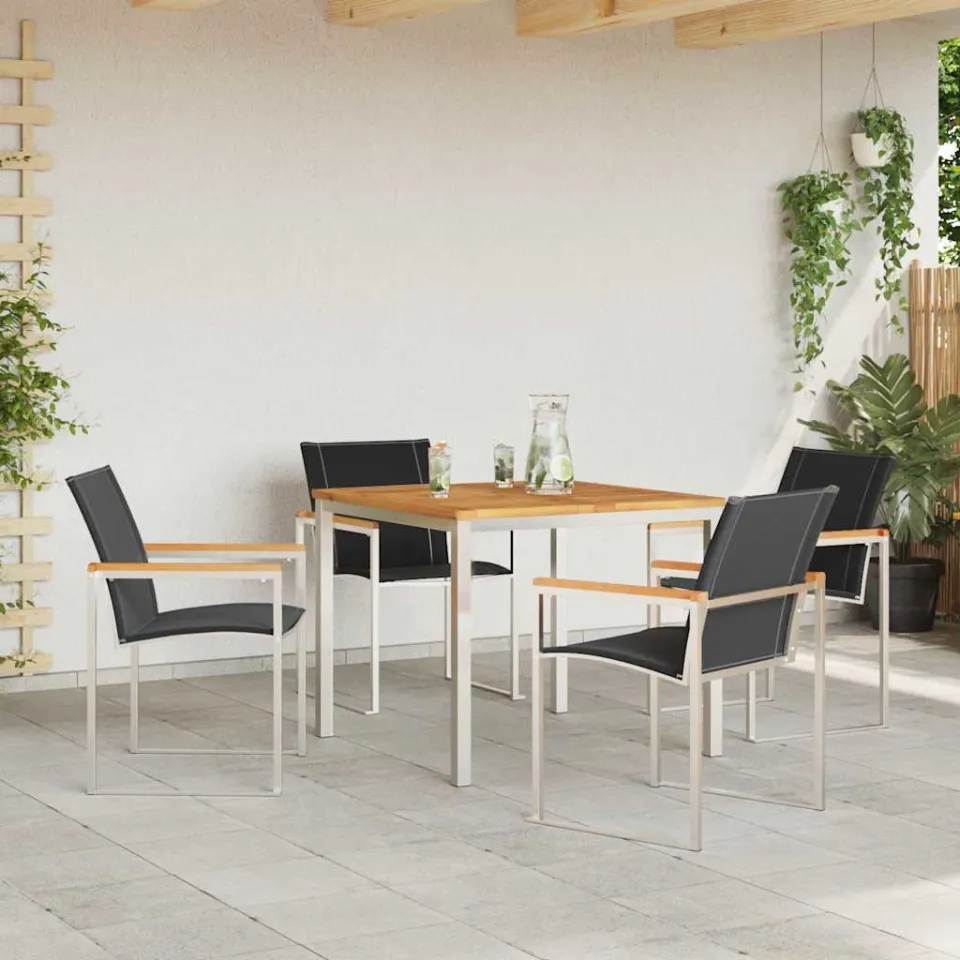 vidaXL Tuin eettafelset 5 st Massief acaciahout en roestvrij staal, foto 3
