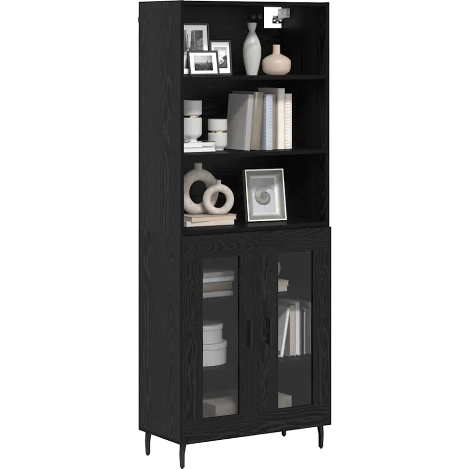 vidaXL Hoge kast 2 st Zwart Eiken 69,5 x 32,5 x 180 cm Bewerkt hout