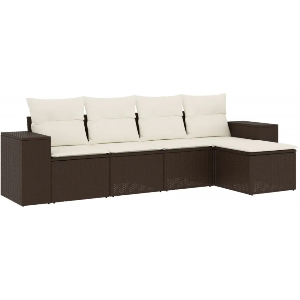 vidaXL 5-delige Loungeset met kussens poly rattan bruin, foto 3
