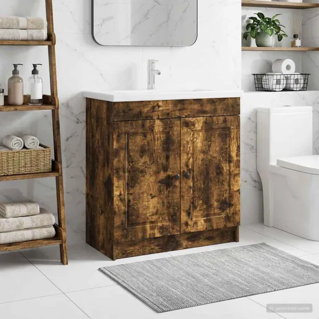 vidaXL Badkamer onder wastafel kast Gerookt eiken 78,5 x 37,5 x 81 cm Bruin