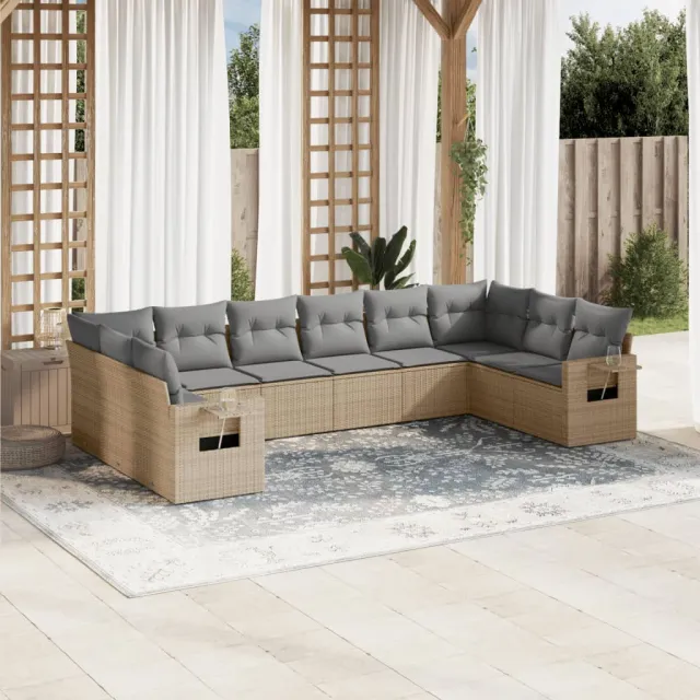 vidaXL 10-delige Loungeset met kussens poly rattan beige, foto 2