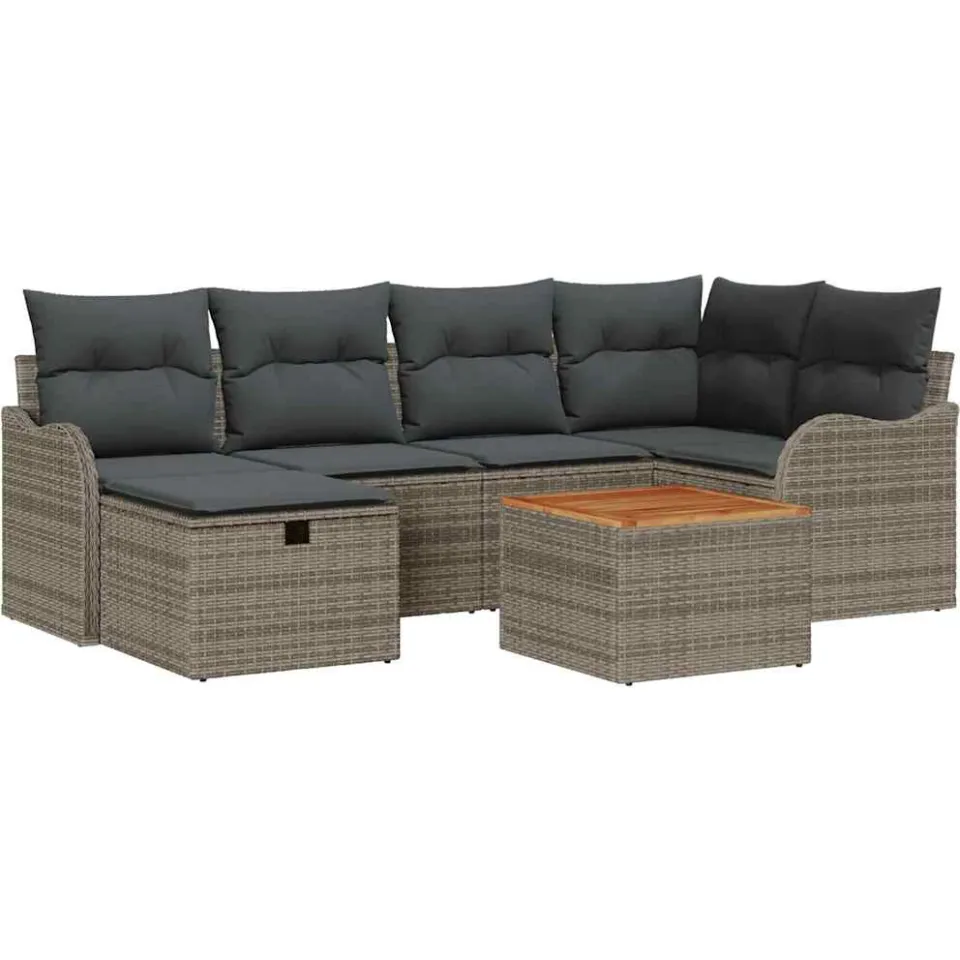 vidaXL Tuinbankenset 7 st Grijs Poly riet