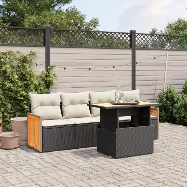 vidaXL 5-delige Loungeset met kussens poly rattan zwart, foto 2