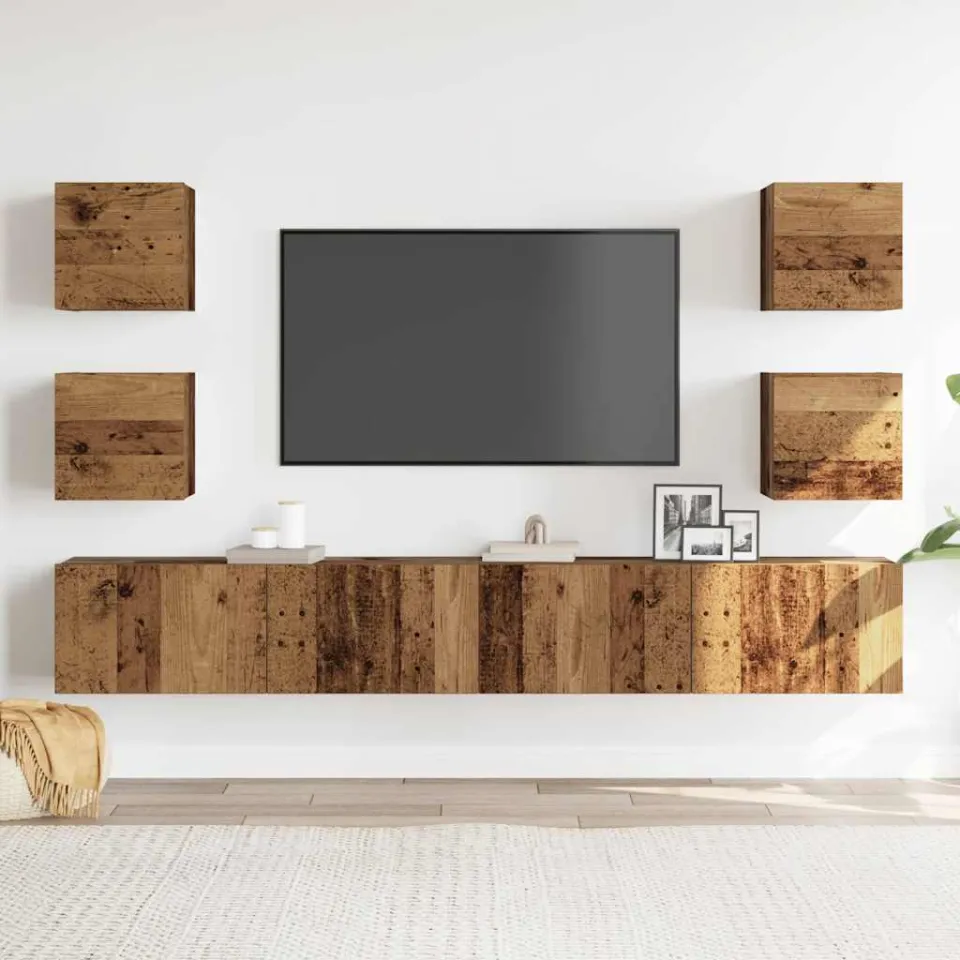 vidaXL Tv-wandkasten 6 st bewerkt hout oud houtkleurig bruin, foto 2