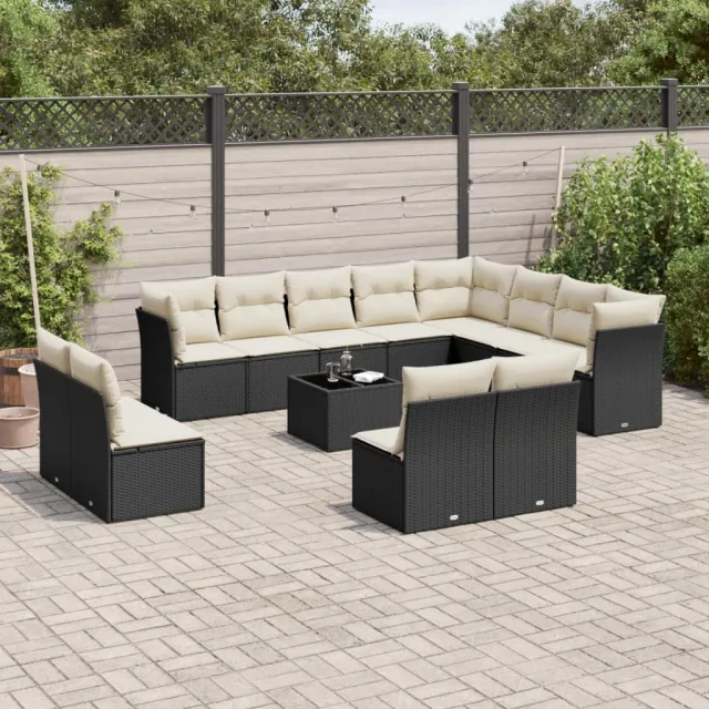 vidaXL 13-delige Loungeset met kussens poly rattan zwart, foto 2