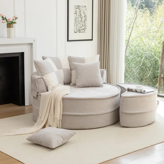 CHICFURN Fauteuil - Zonder montage - Met hocker en kussens - Grijs