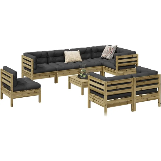 vidaXL 9-delige Loungeset met kussens geïmpregneerd grenenhout Bruin