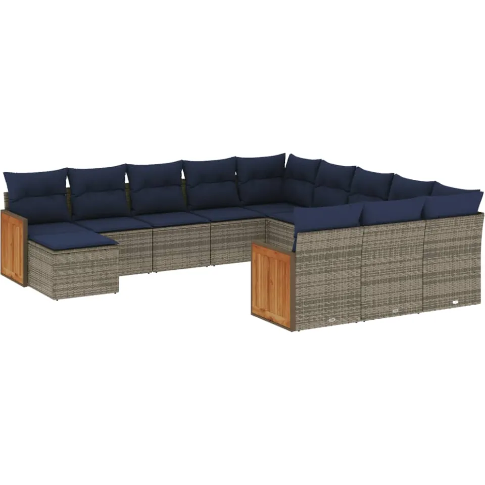 vidaXL 12-delige tuinbankset met kussens, grijs polyrotan, foto 3