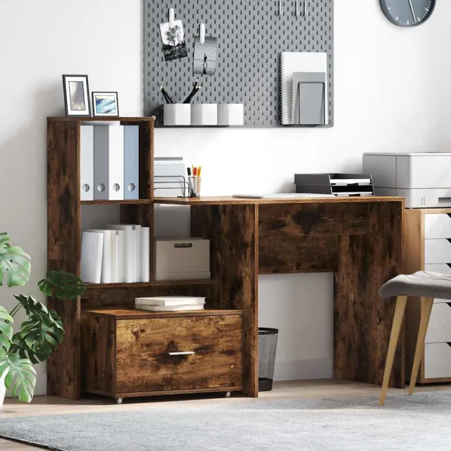 vidaXL Bureau Gerookt eiken Bewerkt hout 131,5 x 50 x 106,5 cm, foto 2