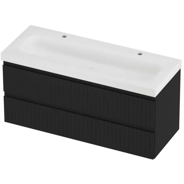 Proline Haga Badmeubelset Polystone Mezza 2 Kraangaten Enkel 120x46x58 cm Mat White Mat Zwart