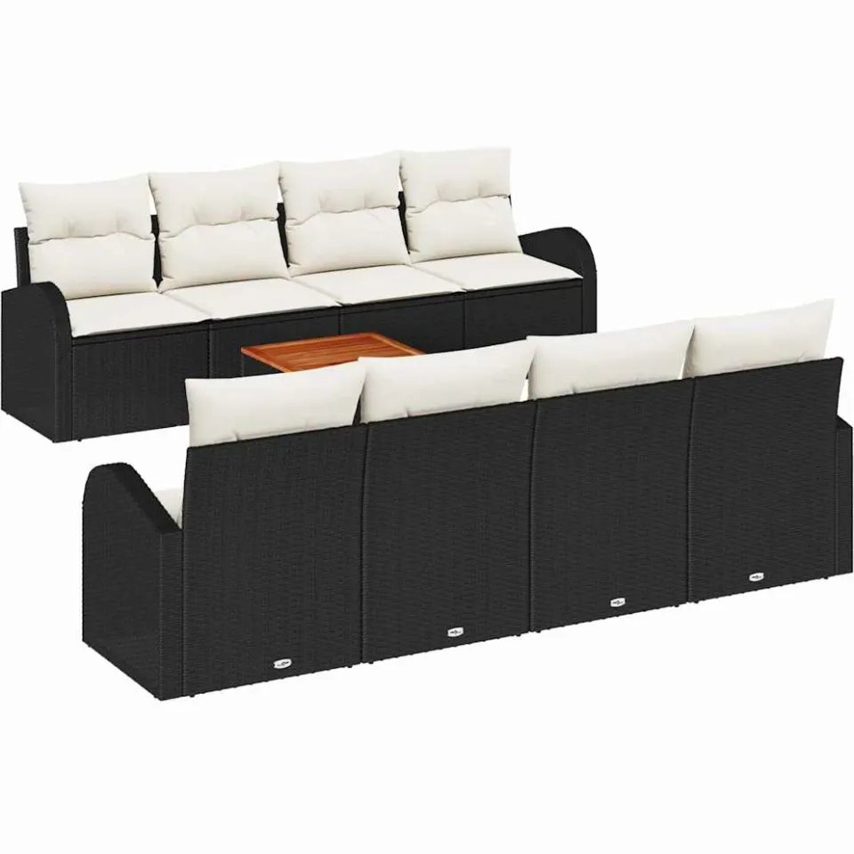 vidaXL Tuinbankenset 9 st Zwart poly rattan, foto 4