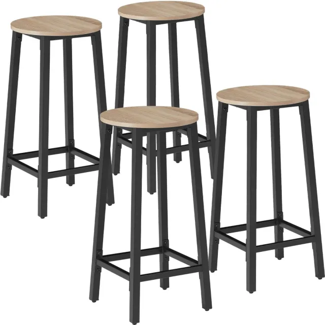 Tectake Barkruk - Ronde Bistrokruk - Set van 4 - Barkrukken - Vintage Barstoel met Voetsteun - Zitting van MDF-hout - Industrieel design - Barstoelen - Eetkamerstoelen - Draagkracht kruk 150 kg - Afmeting (LxBxH) 32 x 32 x 66 cm - Lichtbruin