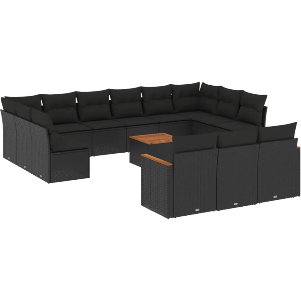 vidaXL 14-delige Loungeset met kussens poly rattan zwart, foto 3