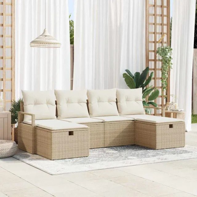 vidaXL Bankstel 5 st poly rattan Beige