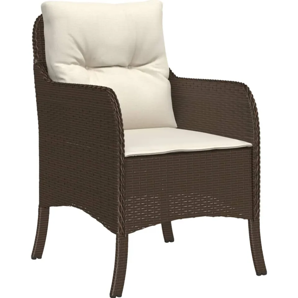 vidaXL 3-delige Tuinset met kussens poly rattan bruin