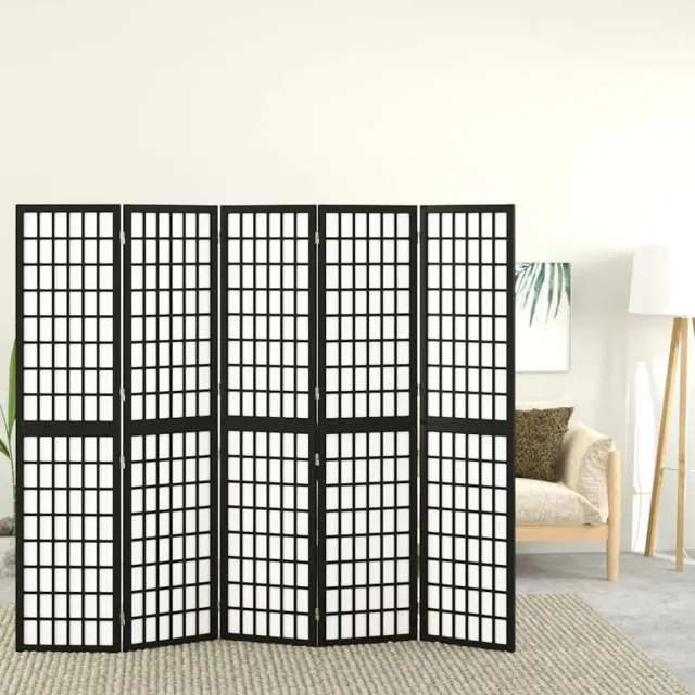 vidaXL Kamerscherm inklapbaar 5 panelen Japanse stijl 200x170 cm zwart, foto 2