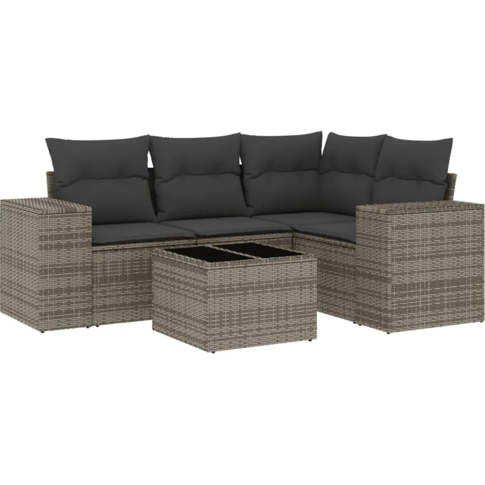 vidaXL 5-delige Loungeset met kussens poly rattan grijs