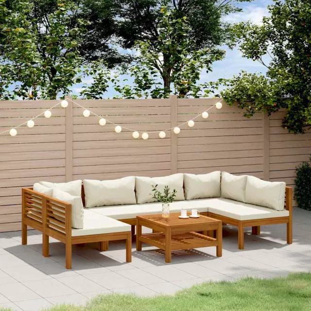 vidaXL 7-delige Loungeset met crèmekleurige kussens massief acaciahout, foto 2