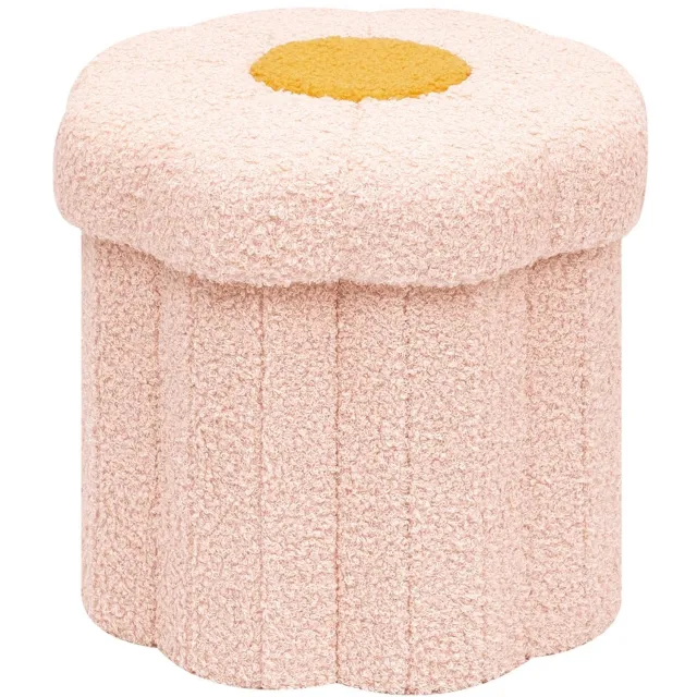 Famanu Opbergpoef in bouclé met bloemvorm, opvouwbare voetenbank in roze, 32x32x29 cm, multifunctioneel en stijlvol, perfect voor elke woonkamer of slaapkamer