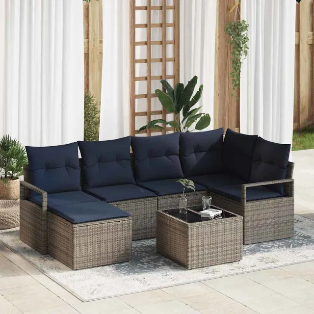 vidaXL Bankstel 7 st Grijs poly rattan, foto 2