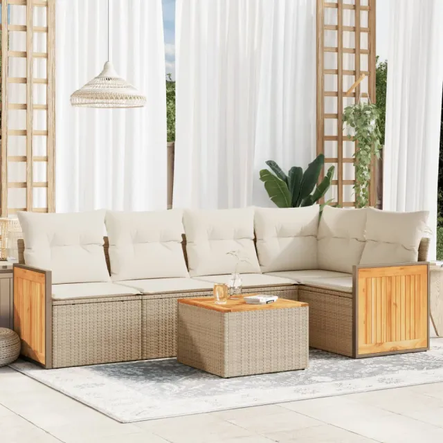 vidaXL 6-delige Loungeset met kussens poly rattan beige, foto 2