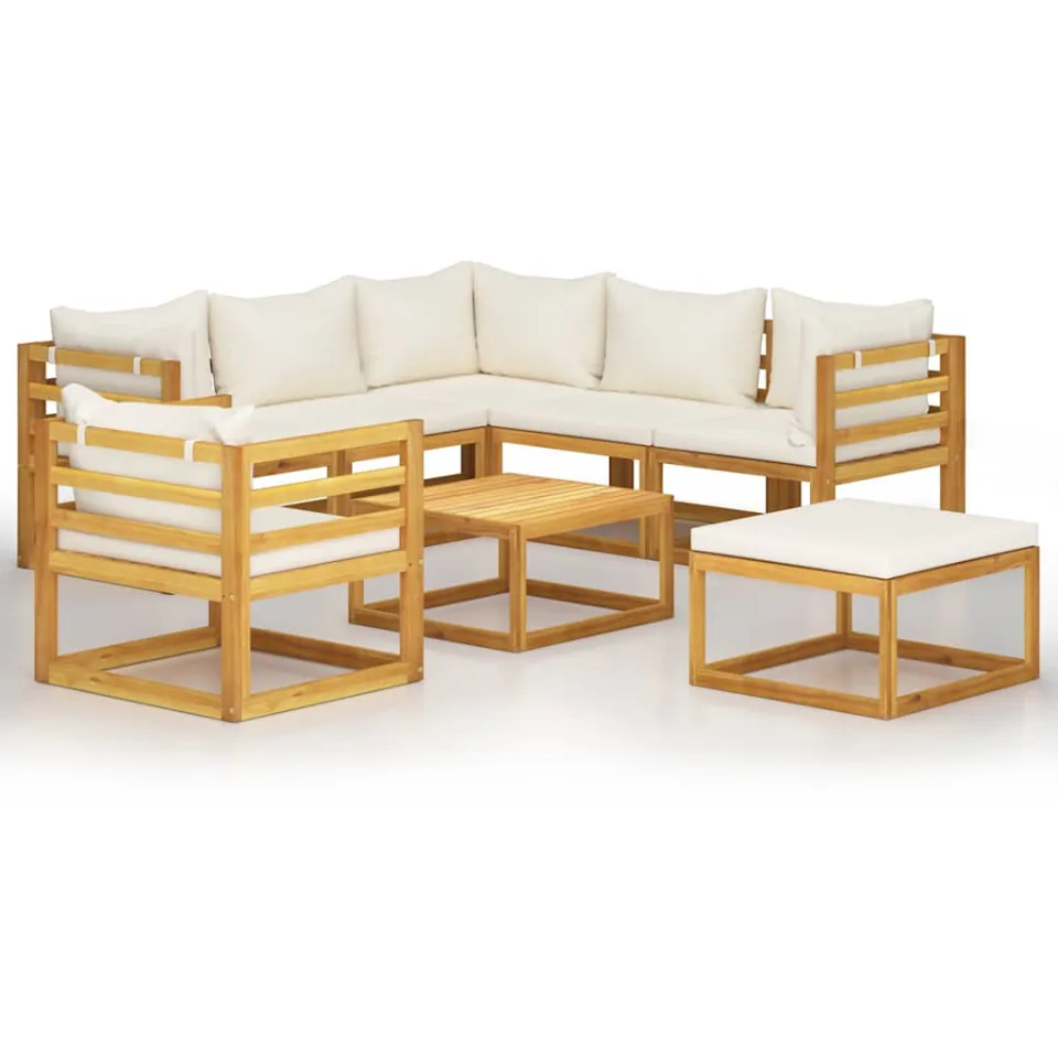 vidaXL 8-delige Loungeset met kussens massief acaciahout crème, foto 3
