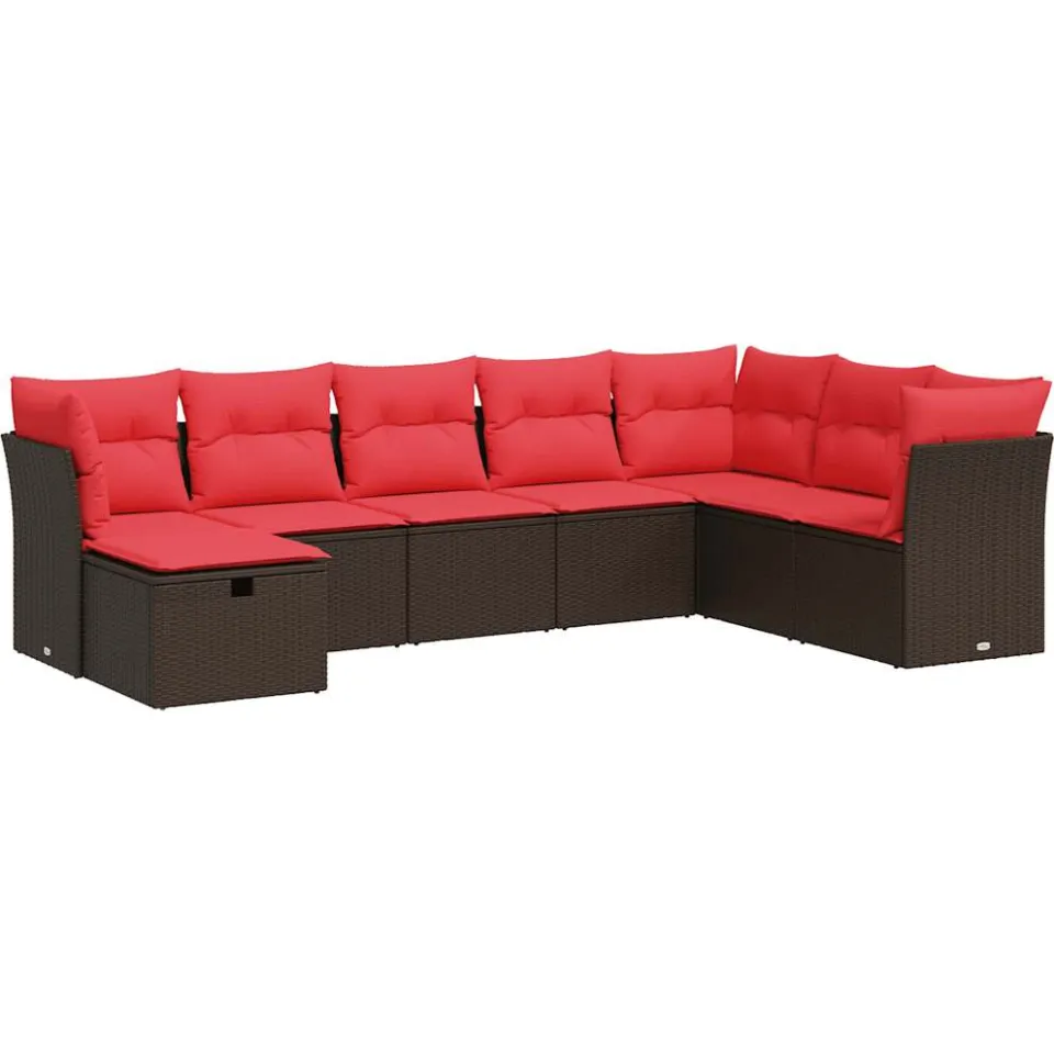 vidaXL 8-delige Loungeset met kussens poly rattan bruin, foto 3