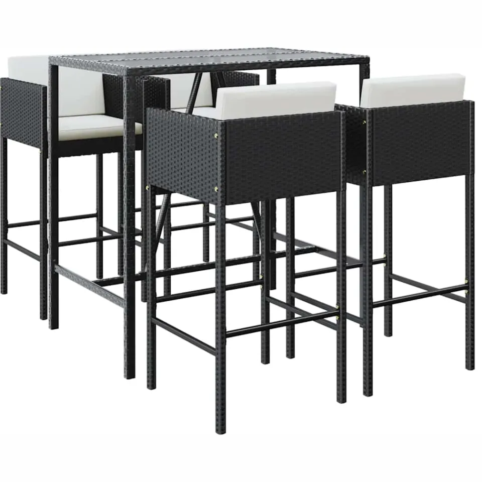 vidaXL 5-delige Tuinbarset met kussens poly rattan zwart, foto 3