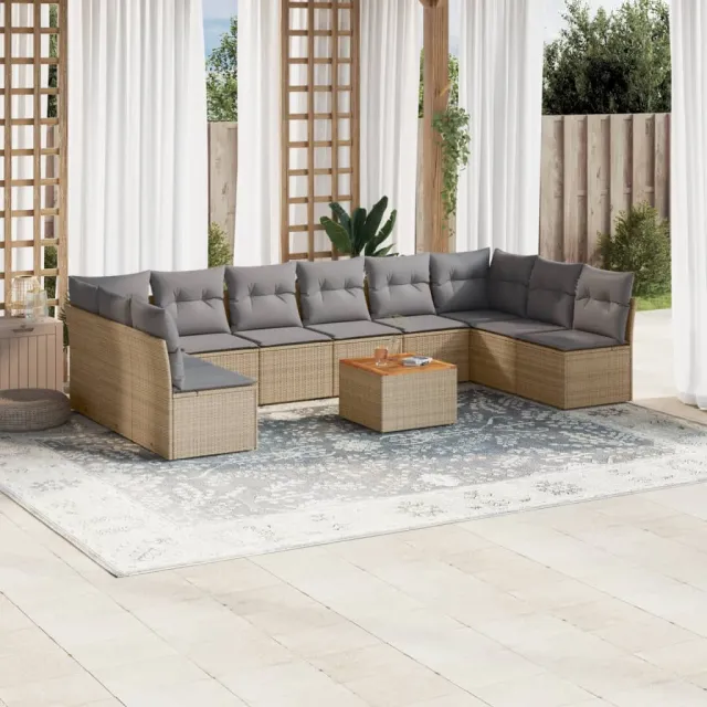vidaXL 11-delige Tuinset met kussens poly rattan beige, foto 2
