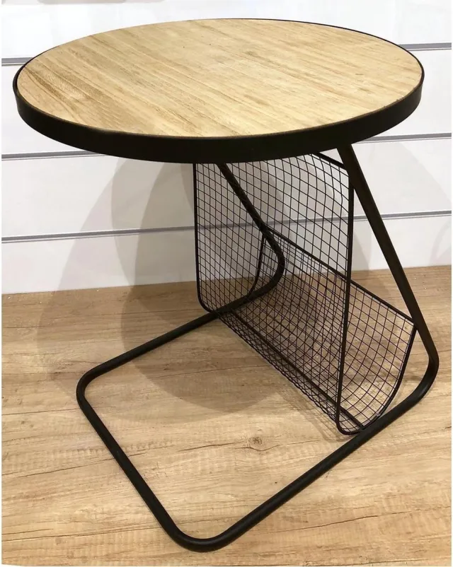 HOME DECO FACTORY Bijzettafel - naturel/zwart - metaal - D41 x H48 cm - met tijdschriften houder