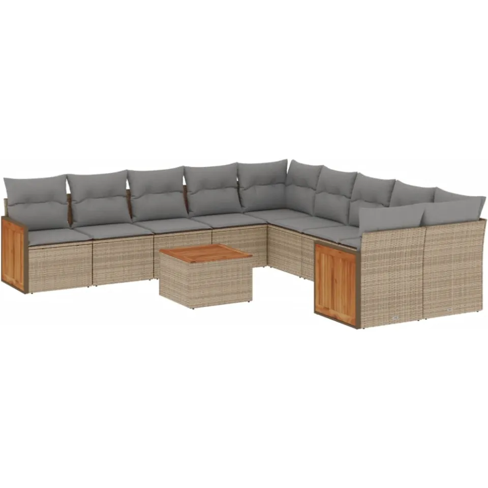 vidaXL 11-delige Tuinset met kussens poly rattan beige, foto 3