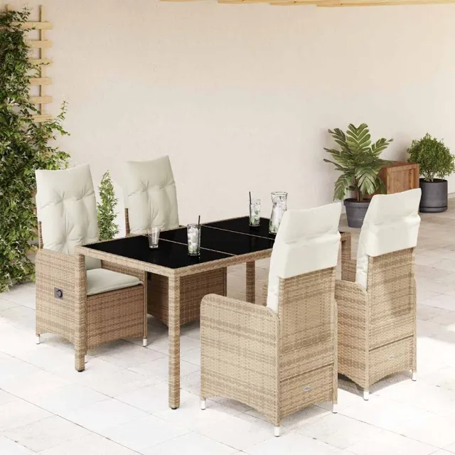vidaXL 5-delige Bistroset met kussens poly rattan beige, foto 2