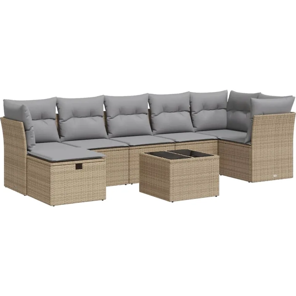 vidaXL 8-delige Loungeset met kussens poly rattan beige, foto 3